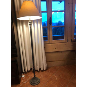 Lampa podłogowa stojąca szara drewniana tłoczona retro Clayre Eef