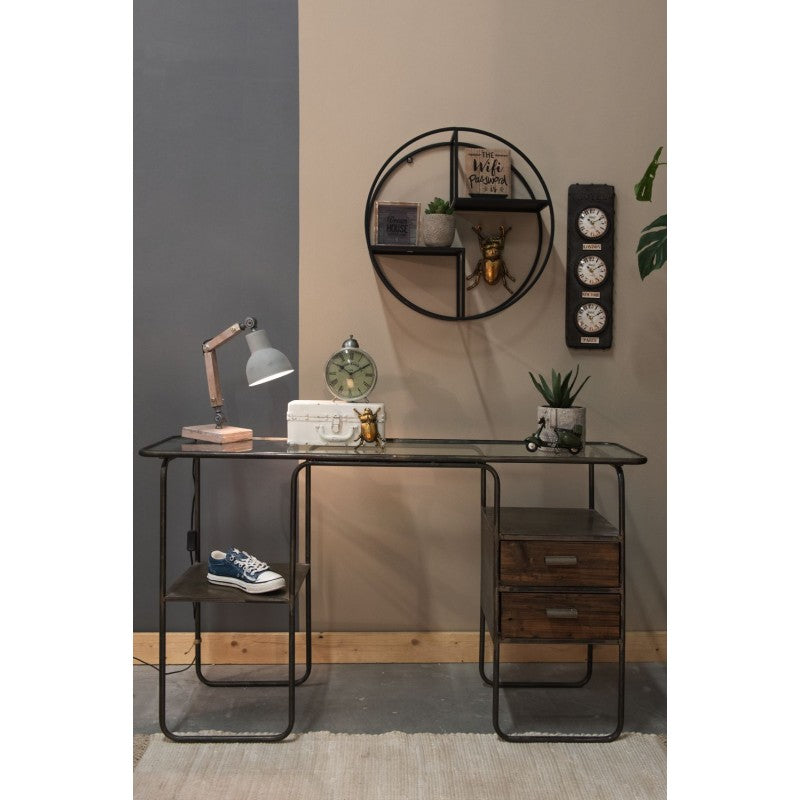 Lampa stołowa, biurkowa industrialna drewniana brąz Clayre Eef