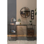 Lampa stołowa, biurkowa industrialna drewniana brąz Clayre Eef