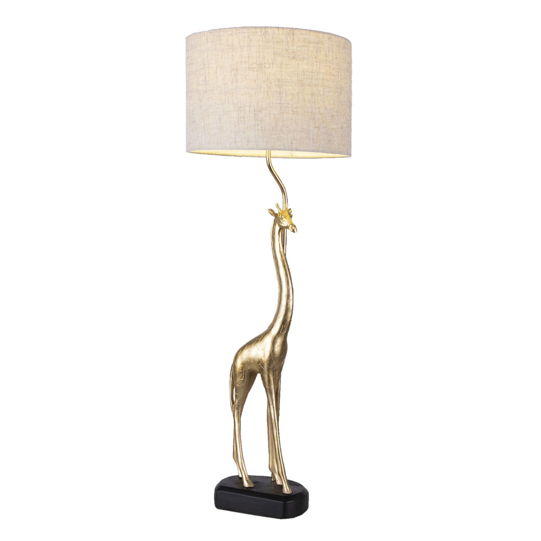 Lampa stołowa żyrafa złota z abażurem naturalnym Clayre Eef