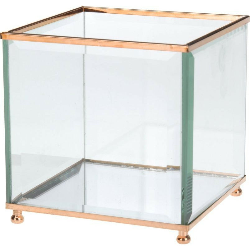 Lampion szklany stołowy miedziany