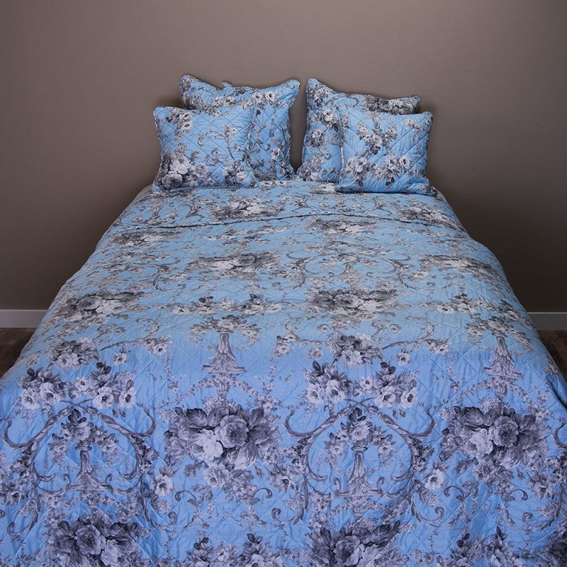 Narzuta na łóżko kwiaty niebieska vintage 240 x 260 cm Clayre Eef