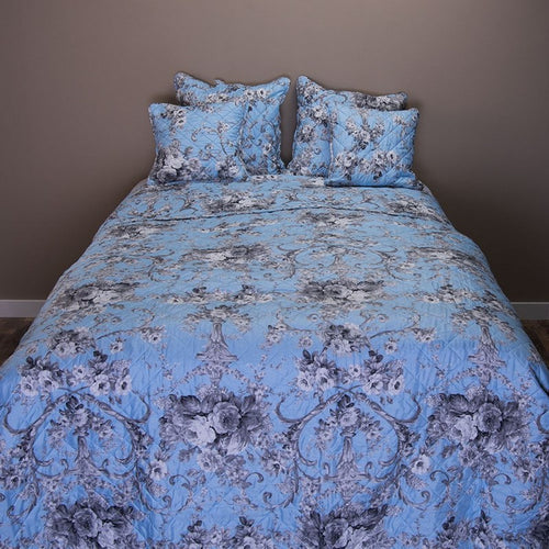 Narzuta na łóżko kwiaty niebieska vintage 140 x 220 cm Clayre Eef