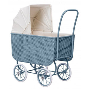 Wózek dla lalek retro Doll Pram - Rattan Blue by Astrup