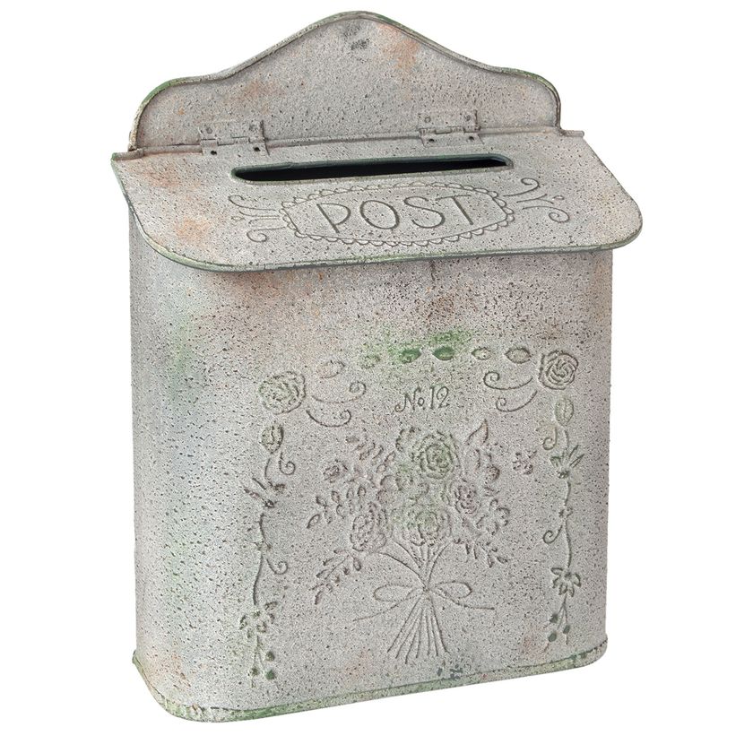 Skrzynka na listy metalowa ozdobna szara retro Clayre Eef