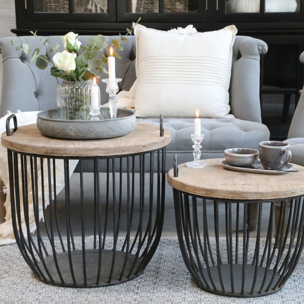 Stoliki kawowe kosze 2 szt. kosze druciane czarne Chic Antique
