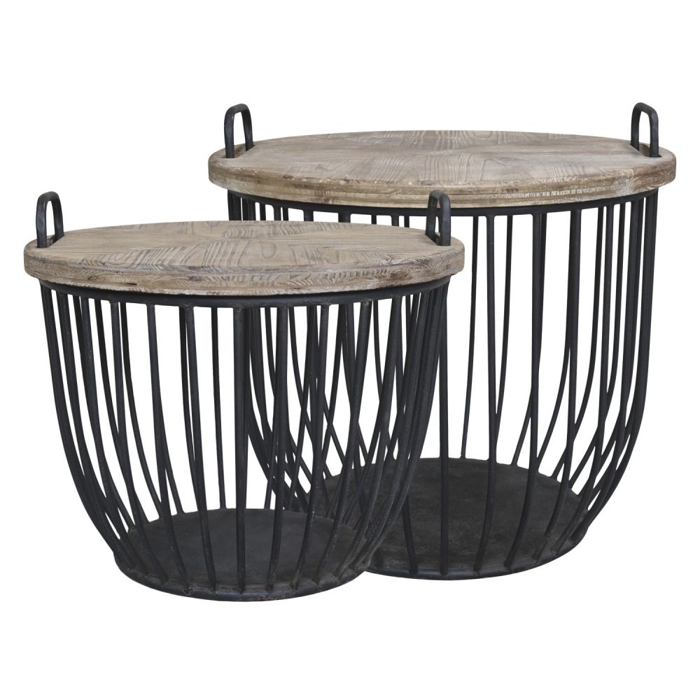 Stoliki kawowe kosze 2 szt. kosze druciane czarne Chic Antique