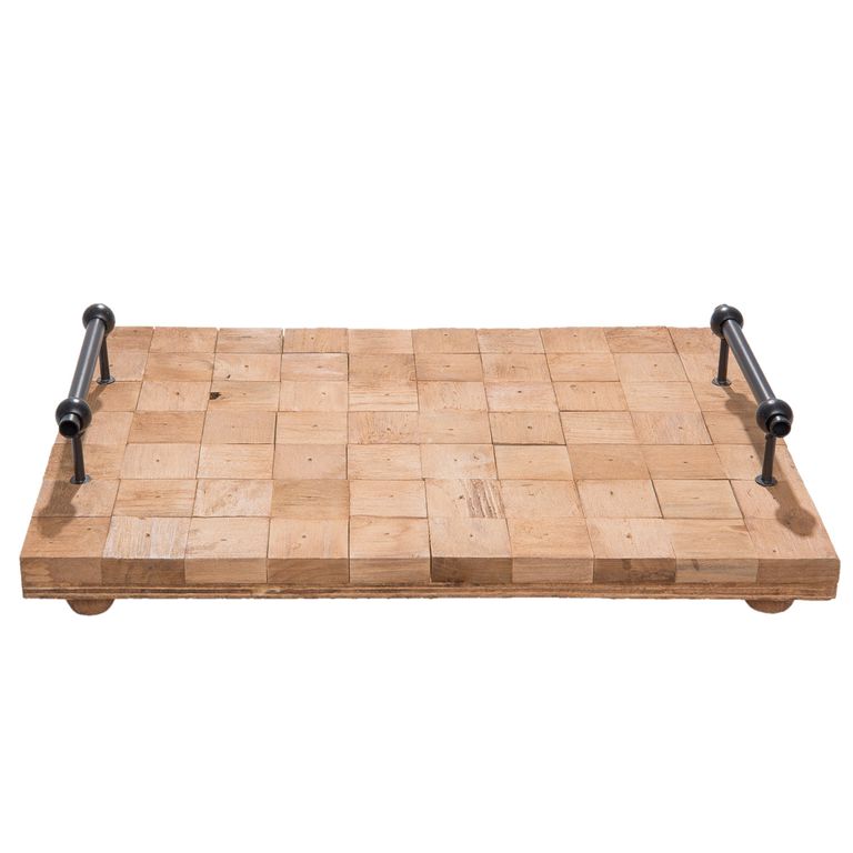 Taca drewniana mango z metalowyni uchwytami Loft Clayre Eef