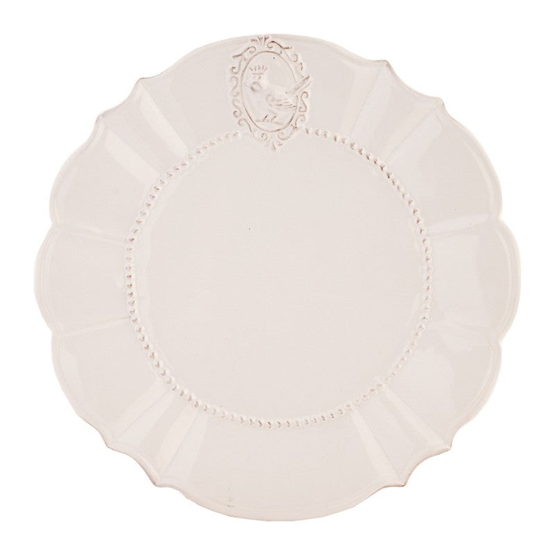 Biały talerz obiadowy Clayre Eef ceramiczny z ptakiem