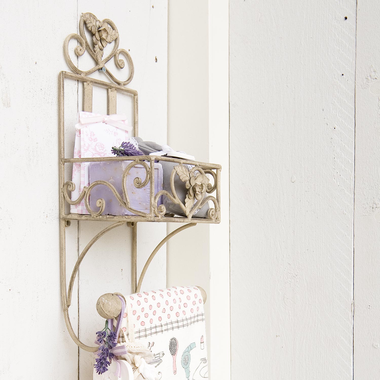 Uchwyt na papier toaletowy z półką retro róża metalowy Clayre Eef