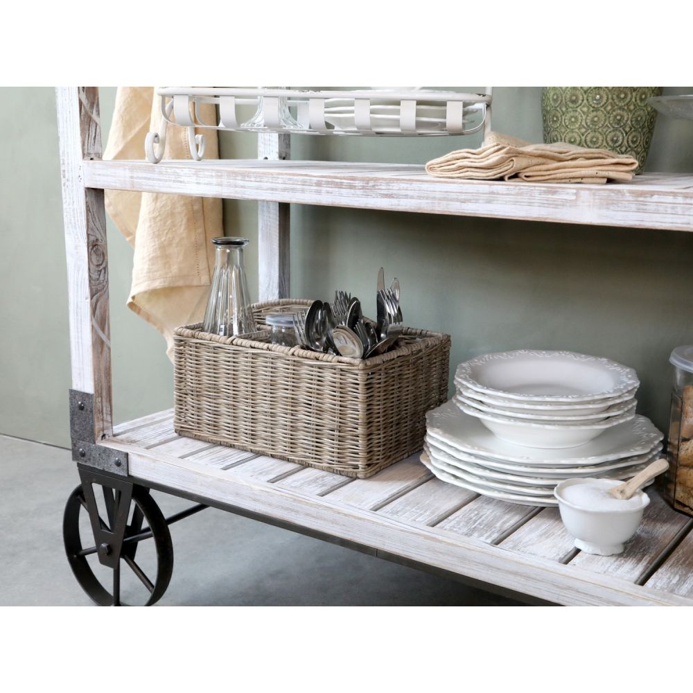 Rattanowy pojemnik na sztućce Chic Antique  z przegródkami