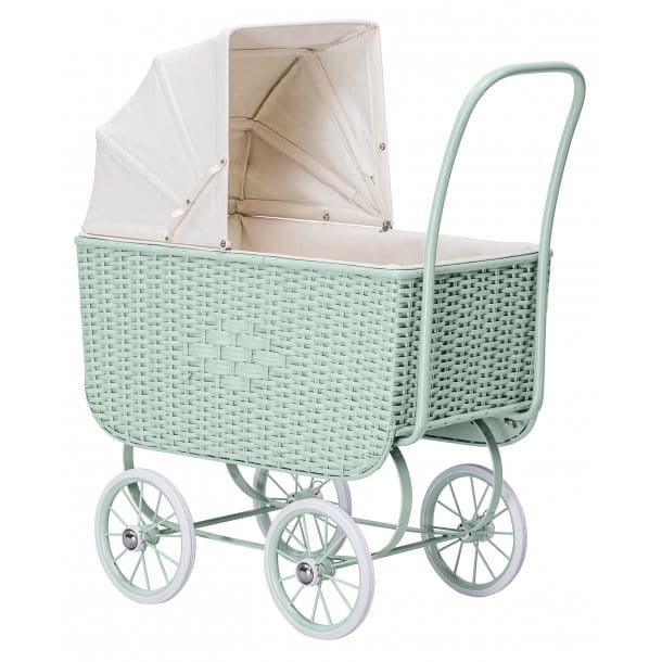 Wózek dla lalek retro Doll Pram - Rattan Mint by Astrup