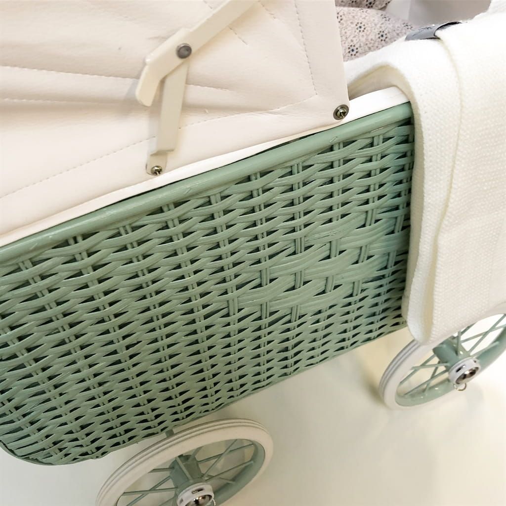 Wózek dla lalek retro Doll Pram - Rattan Mint by Astrup