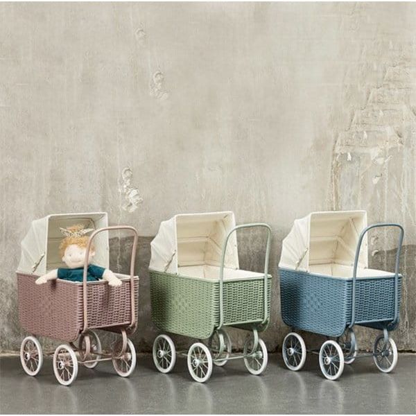 Wózek dla lalek retro Doll Pram - Rattan Mint by Astrup