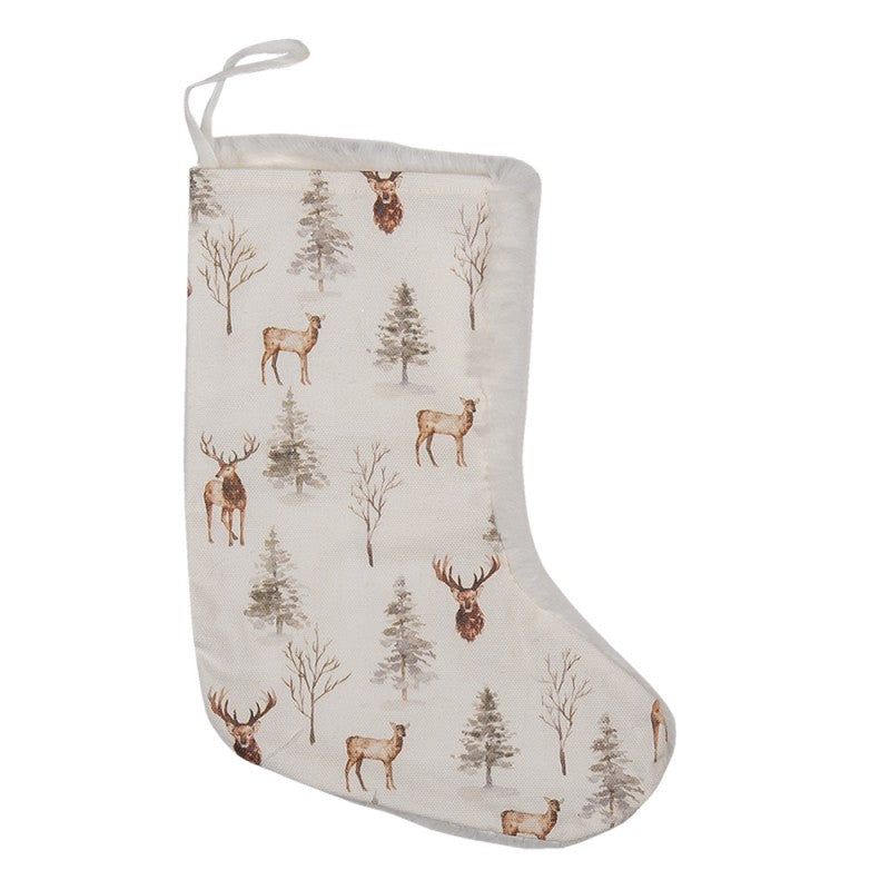 Skarpeta świąteczna Clayre Eef renifery biała 28 cm